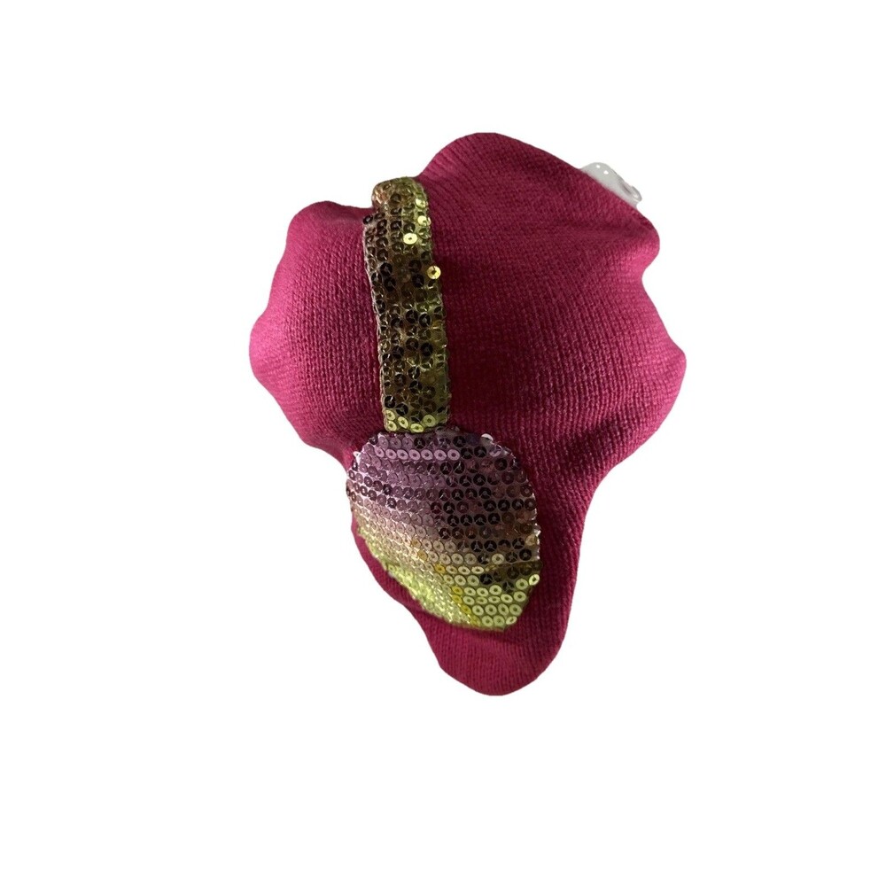 Joe Boxer Ear Tunes Beanie Cap Pink Small Sequined Hat New